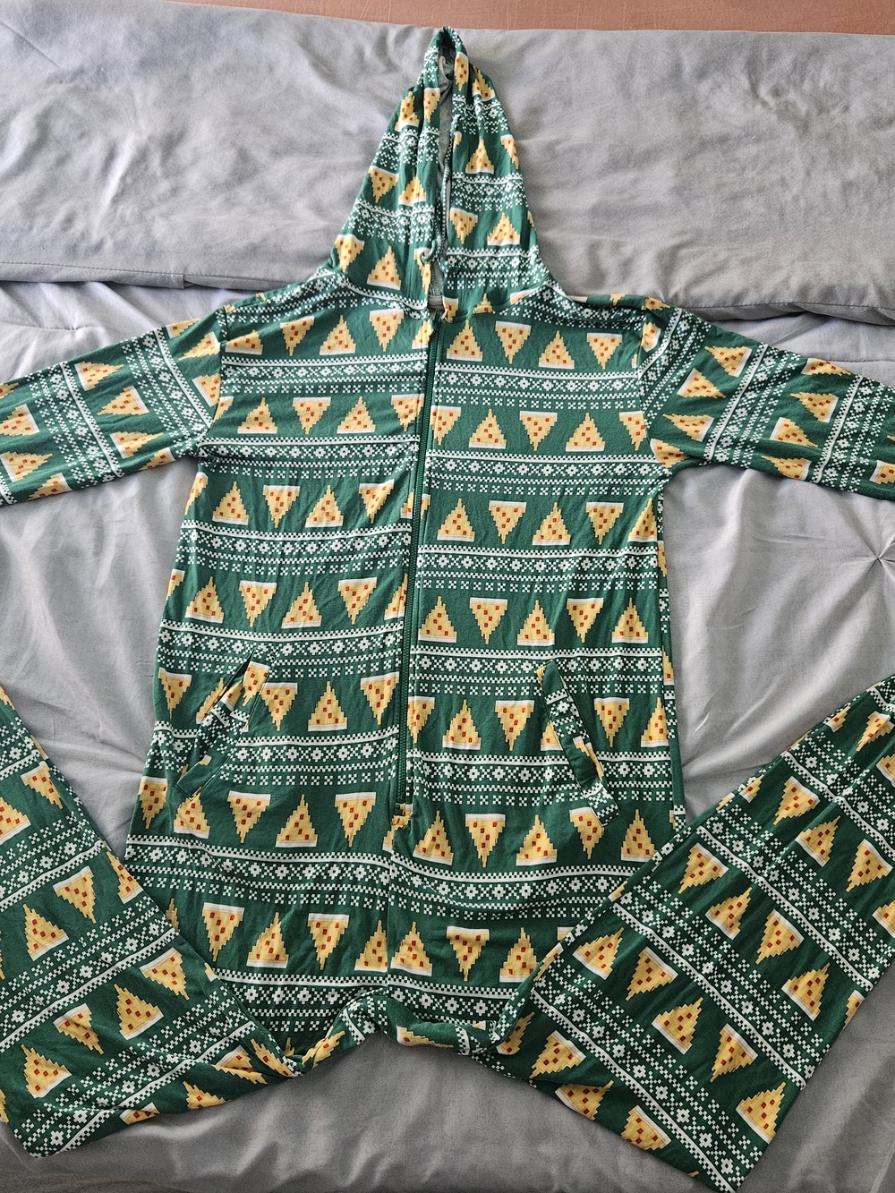 Men's MeUndies MicroModal Green & Yellow Pizza Print Hooded  Onesie
